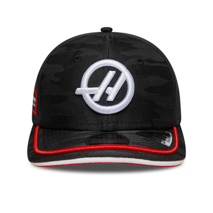 This is a MoneyGram Haas F1 Youth Camo Black 9SEVENTY Stretch Snap Adjustable Cap 3
