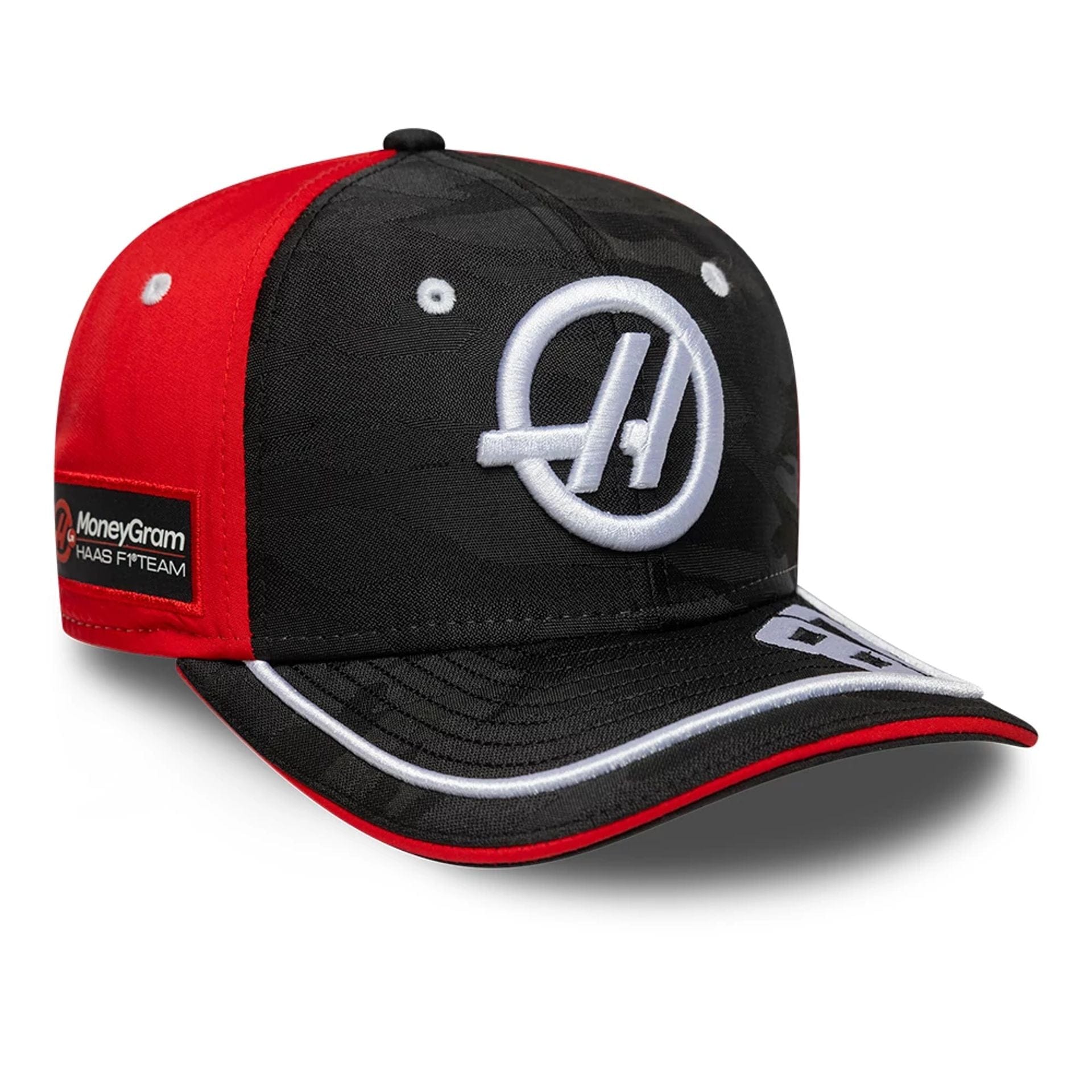 This is a MoneyGram Haas F1 Youth Replica Oliver Bearman Black 9SEVENTY Stretch Snap Adjustable Cap 3