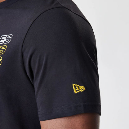 The Male model is wearing LA Lakers NBA Stack Wordmark Black T-Shirt 5