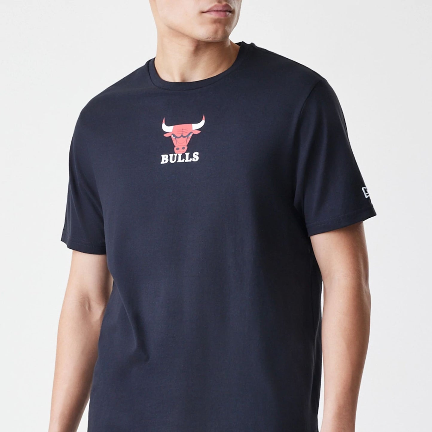 The Male model is wearing Chicago Bulls NBA Logo Black T-Shirt 3