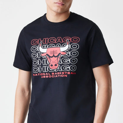 The Male model is wearing Chicago Bulls NBA Stack Wordmark Black T-Shirt 3