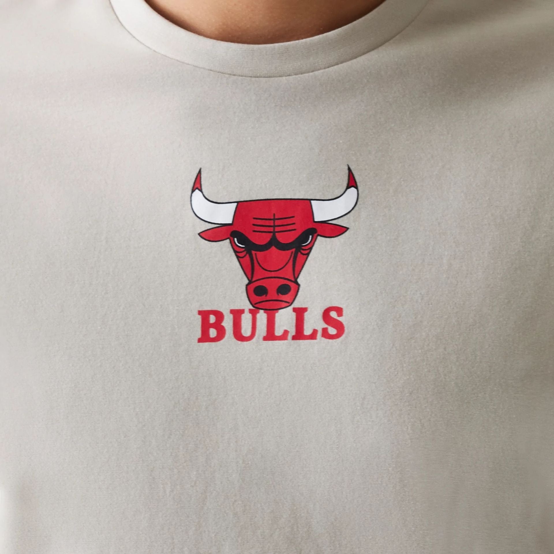 The Male model is wearing Chicago Bulls NBA Logo Cream T-Shirt 3