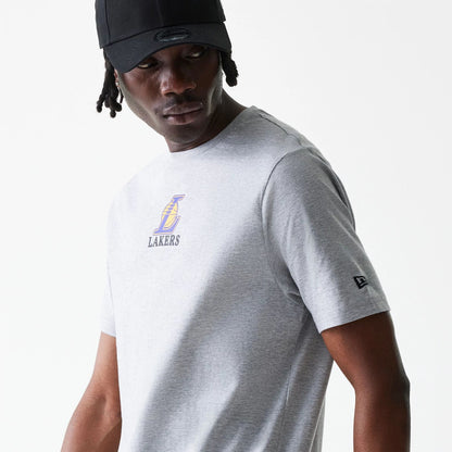 The Male model is wearing LA Lakers NBA Logo Grey T-Shirt 6