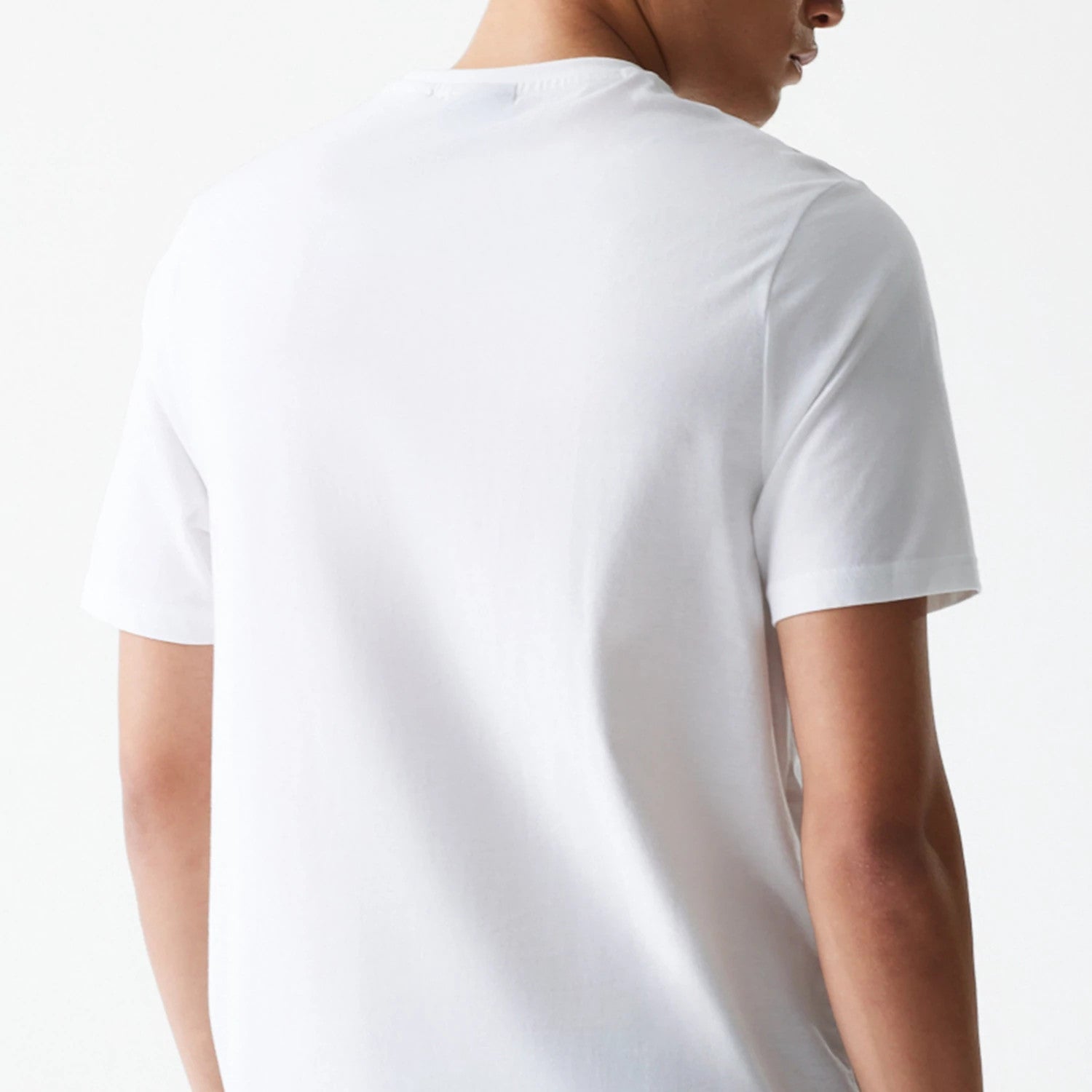 The Male model is wearing LA Lakers NBA Logo White T-Shirt 7
