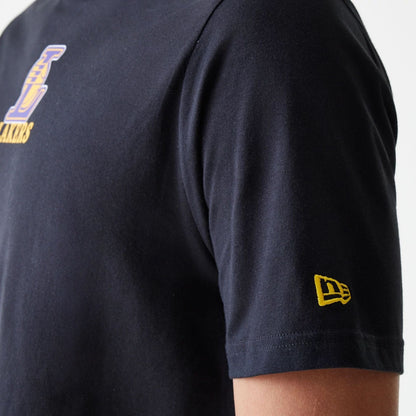 The Male model is wearing LA Lakers NBA Logo Black T-Shirt 6