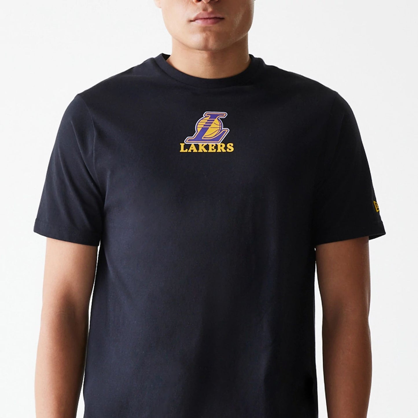 The Male model is wearing LA Lakers NBA Logo Black T-Shirt 5