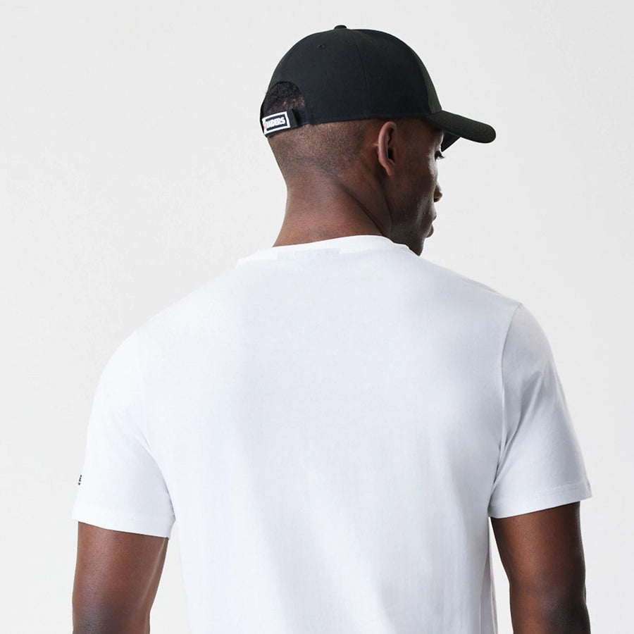 The Male model is wearing Las Vegas Raiders NFL Logo White T-Shirt 7