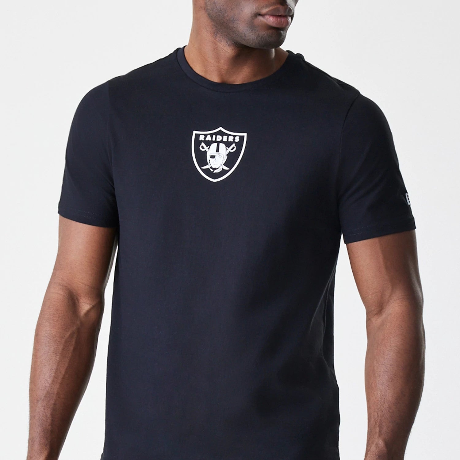 The Male model is wearing Las Vegas Raiders NFL Logo Black T-Shirt 3