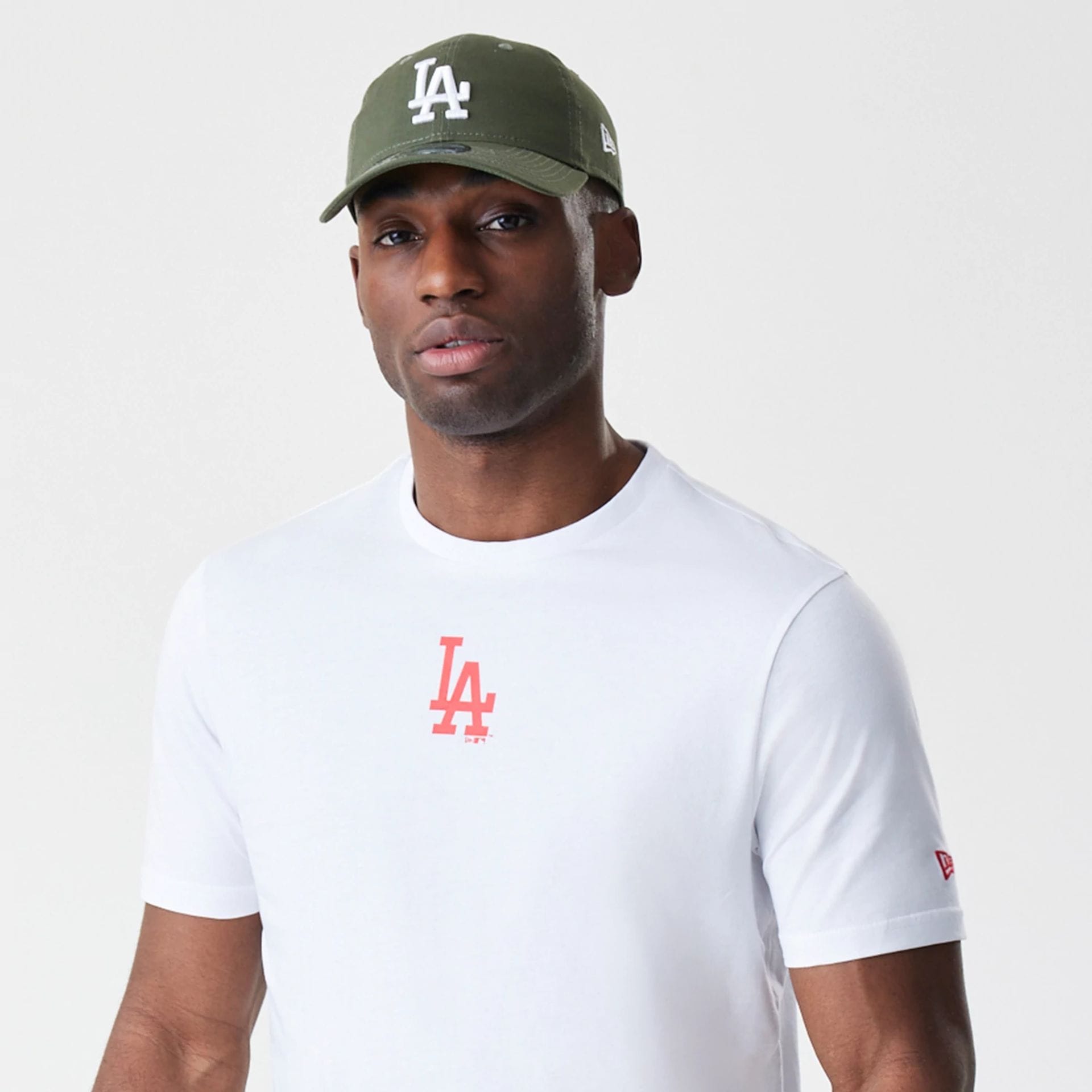 The Male model is wearing LA Dodgers MLB Logo White T-Shirt 6