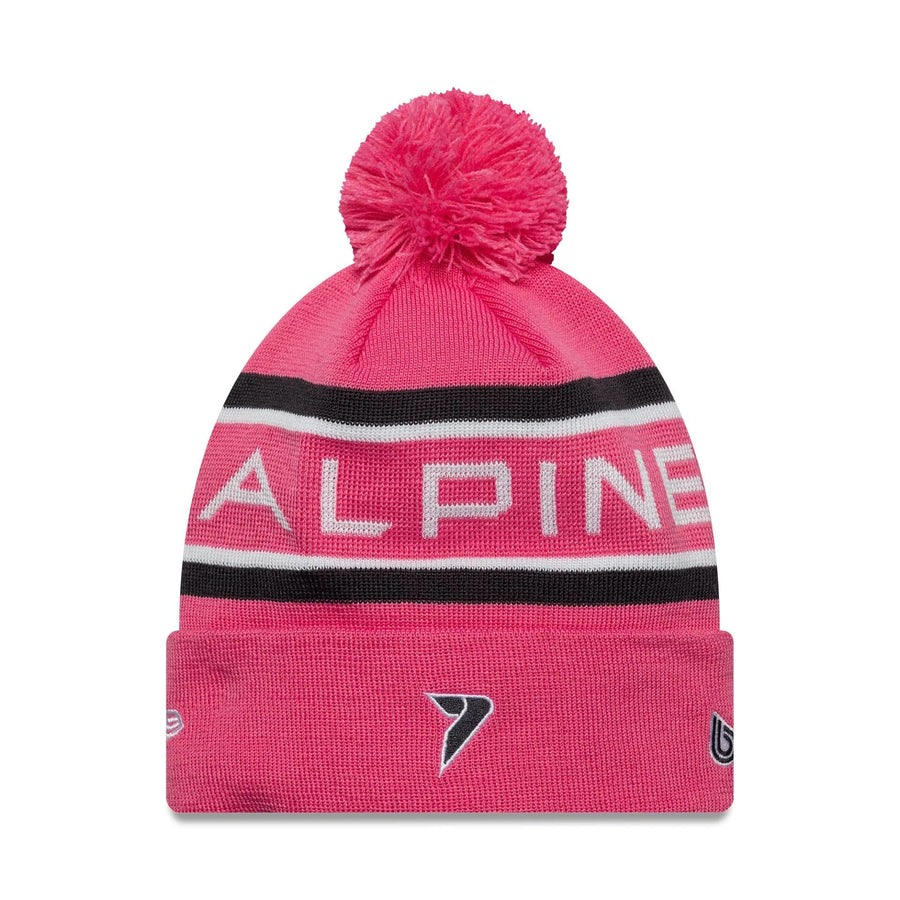 This is a Alpine Racing Replica Driver Jack Doohan Pink Cuff Knit Beanie Hat 2