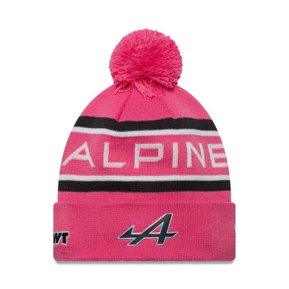 This is a Alpine Racing Replica Driver Jack Doohan Pink Cuff Knit Beanie Hat 1