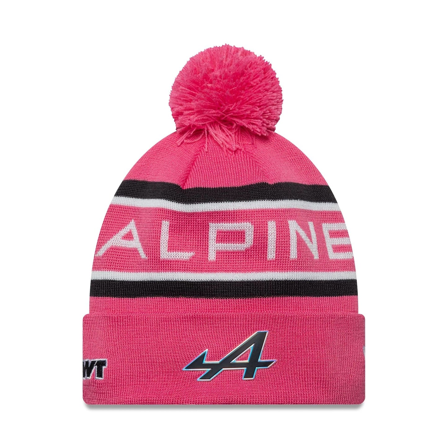 This is a Alpine Racing Replica Driver Jack Doohan Pink Cuff Knit Beanie Hat 1
