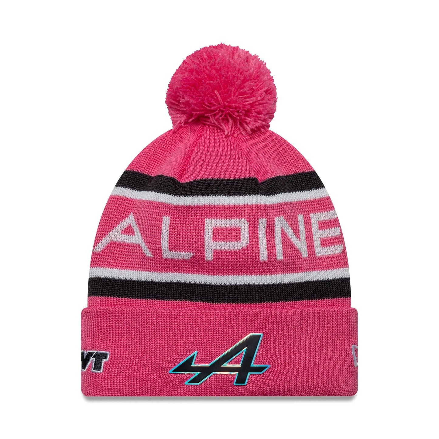 This is a Alpine Racing Youth Replica Pierre Gasly Pink Cuff Knit Beanie Hat 1