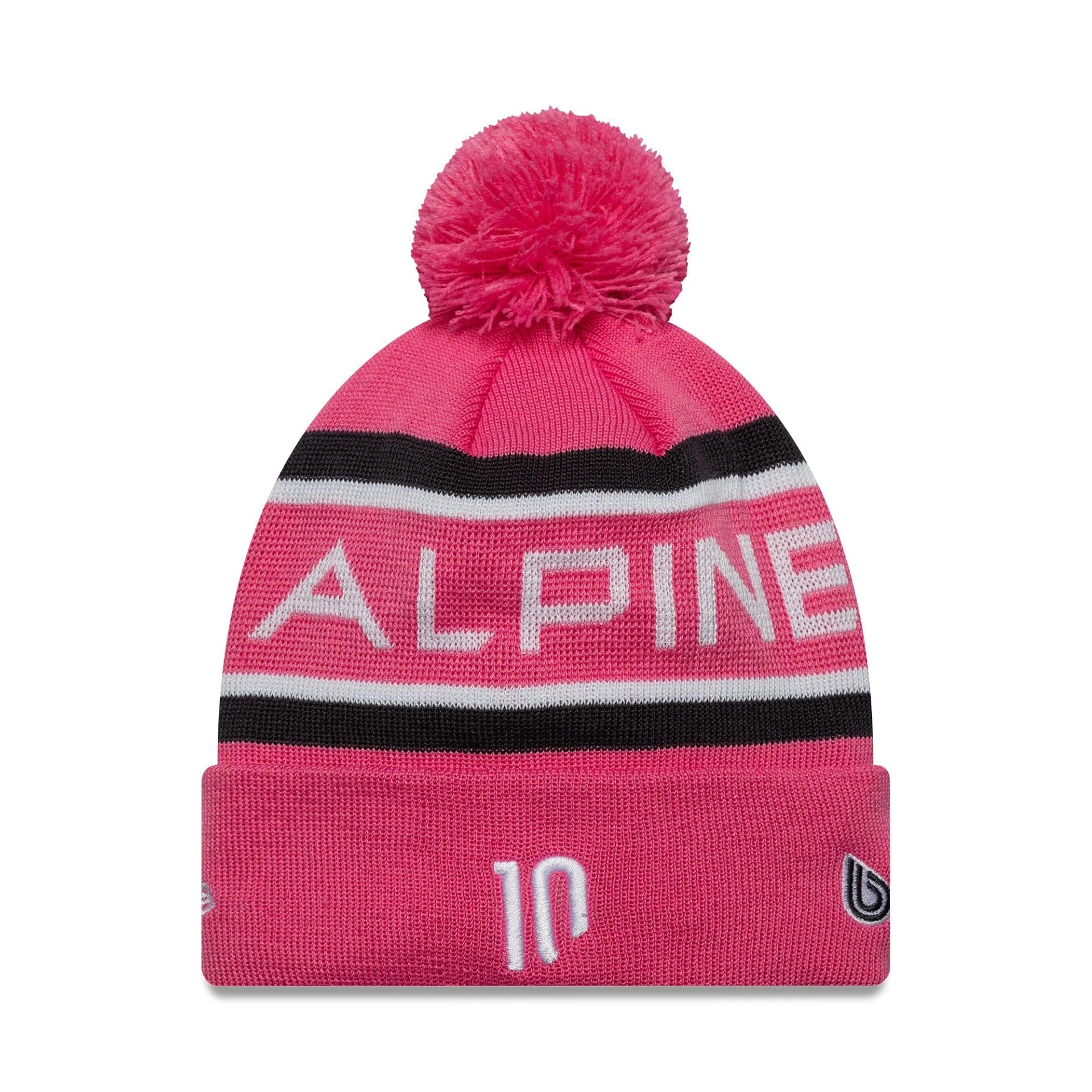 This is a Alpine Racing Youth Replica Pierre Gasly Pink Cuff Knit Beanie Hat 2
