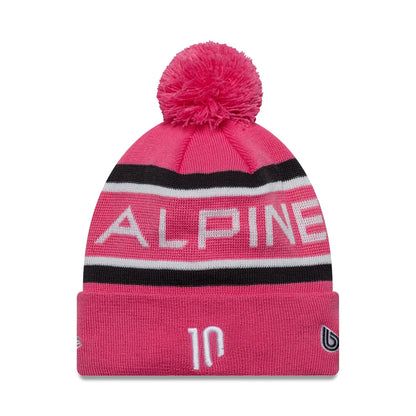 This is a Alpine Racing Youth Replica Pierre Gasly Pink Cuff Knit Beanie Hat 2