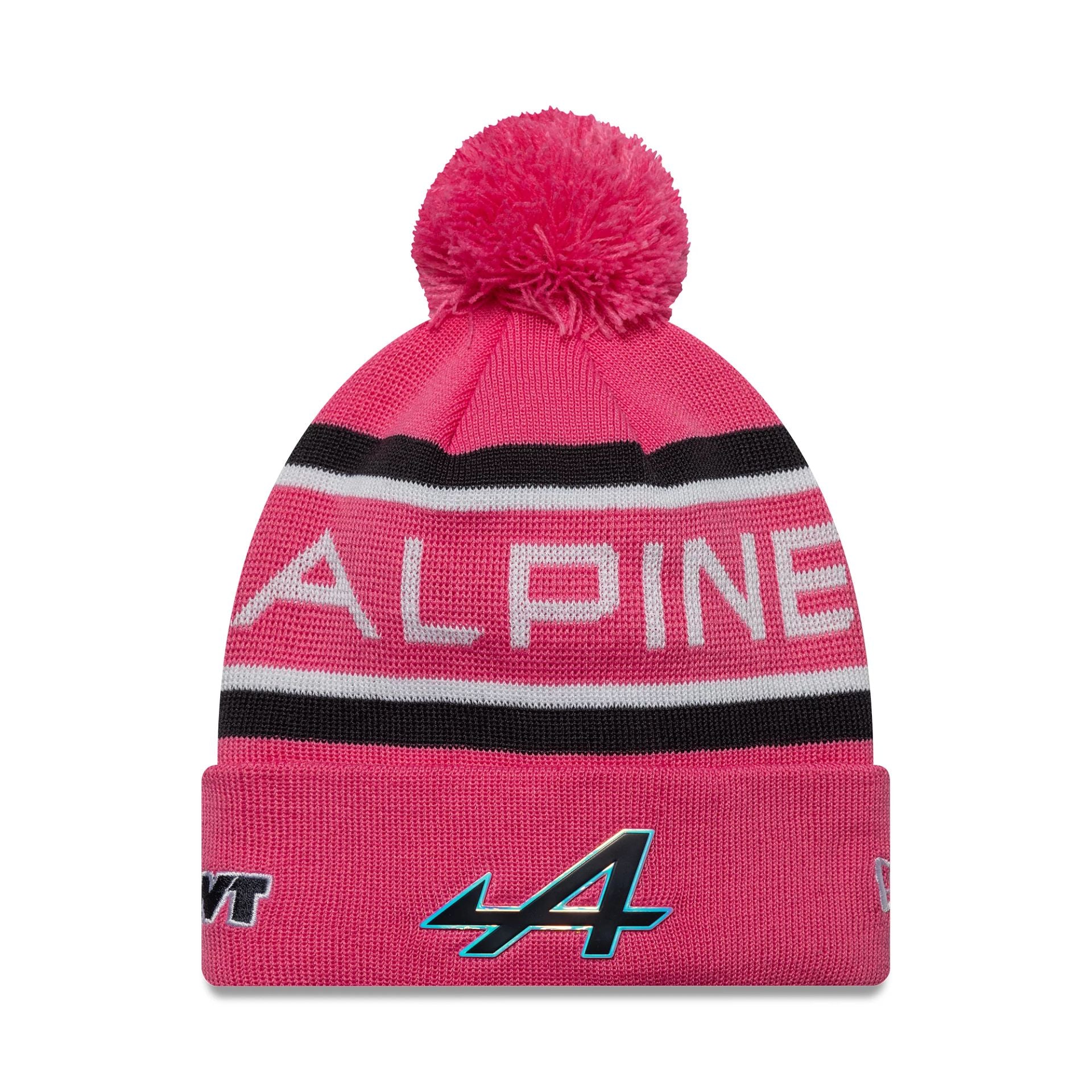 This is a Alpine Racing Youth Replica Pierre Gasly Pink Cuff Knit Beanie Hat 1
