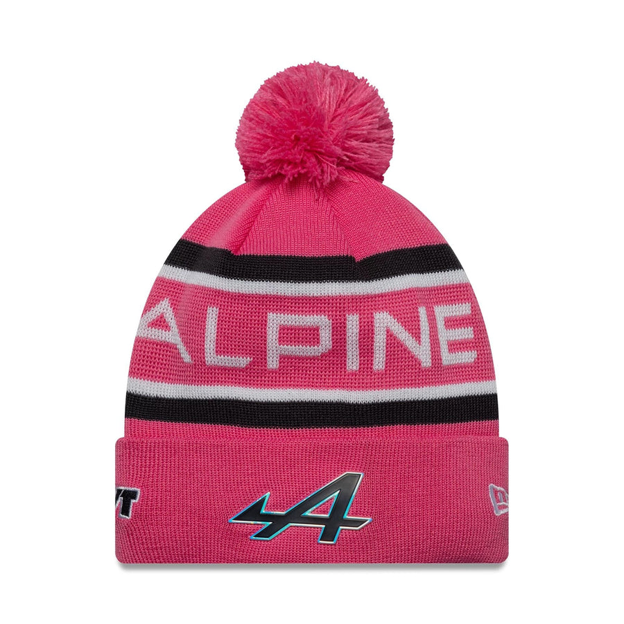 This is a Alpine Racing Youth Replica Jack Doohan Pink Cuff Knit Beanie Hat 1