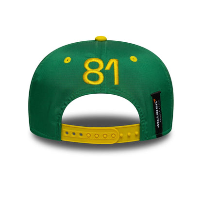 This is a McLaren Racing Oscar Piastri Australia Race Special Green 9SEVENTY Stretch Snap Adjustable Cap 7