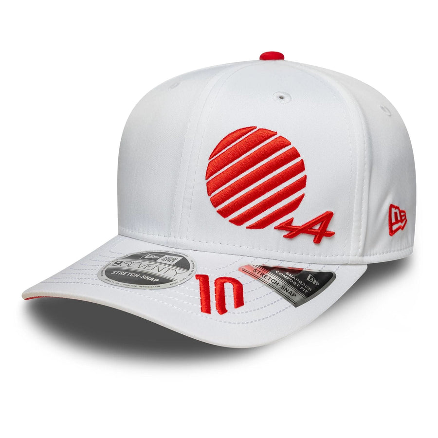 This is a Alpine Racing Pierre Gasly Japan Race Special White 9SEVENTY Stretch Snap Adjustable Cap 1