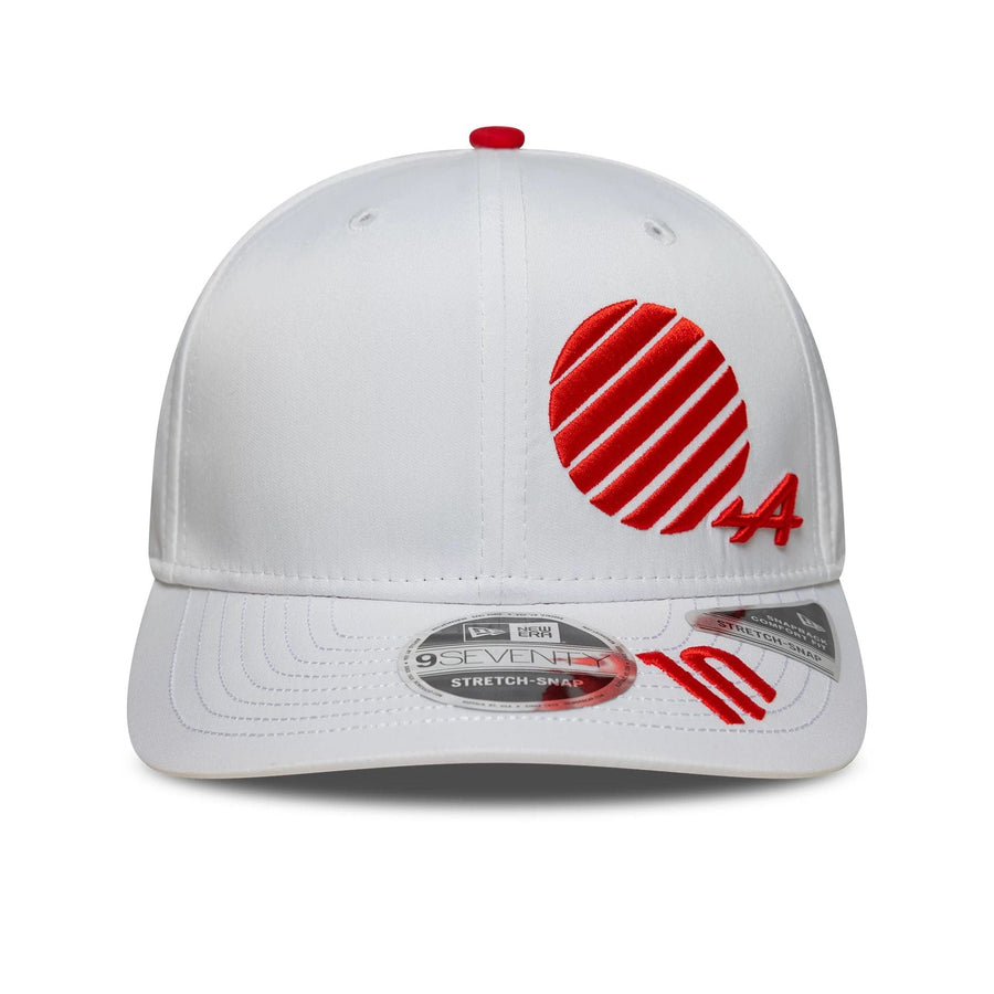 This is a Alpine Racing Pierre Gasly Japan Race Special White 9SEVENTY Stretch Snap Adjustable Cap 2