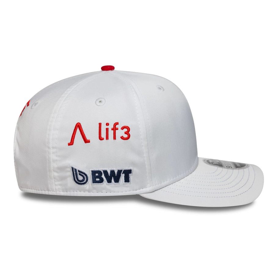 This is a Alpine Racing Pierre Gasly Japan Race Special White 9SEVENTY Stretch Snap Adjustable Cap 6