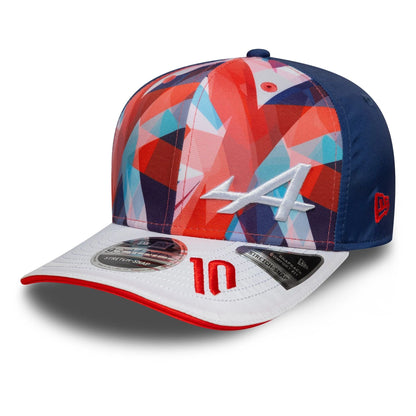 This is a Alpine Racing Pierre Gasly Silverstone Race Special White 9SEVENTY Stretch Snap Adjustable Cap 1