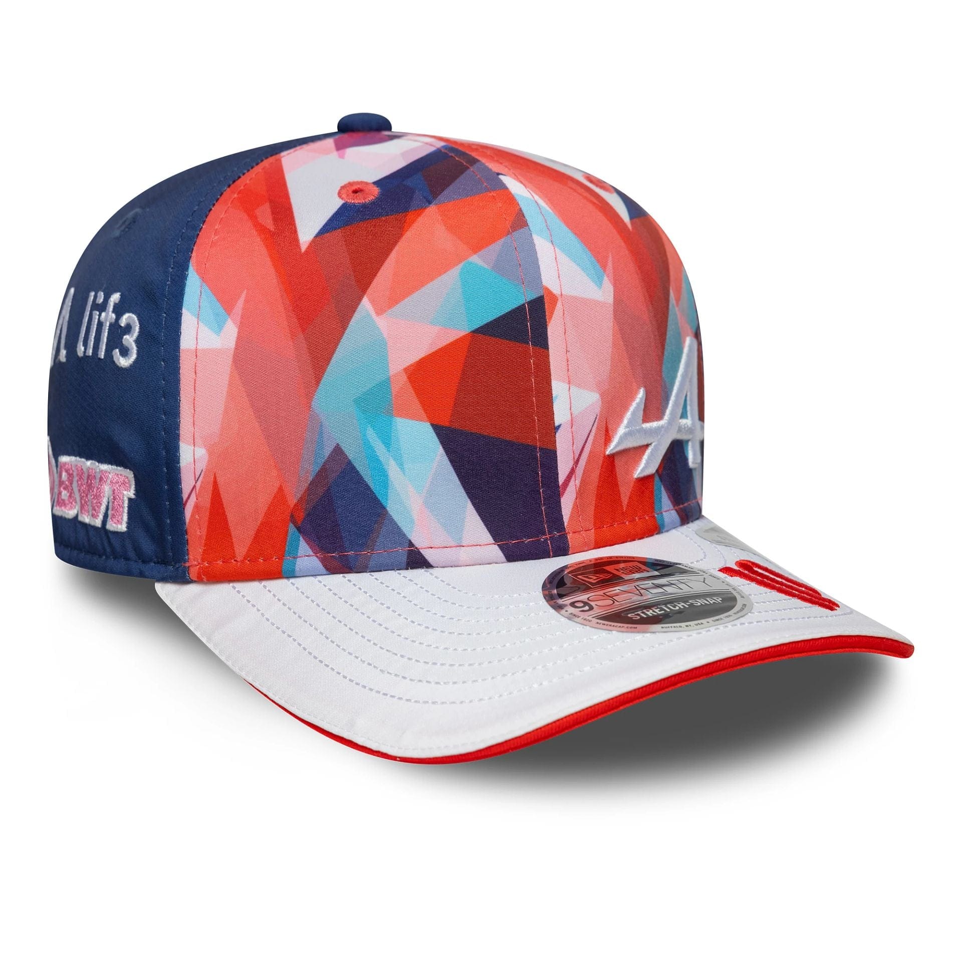 This is a Alpine Racing Pierre Gasly Silverstone Race Special White 9SEVENTY Stretch Snap Adjustable Cap 4