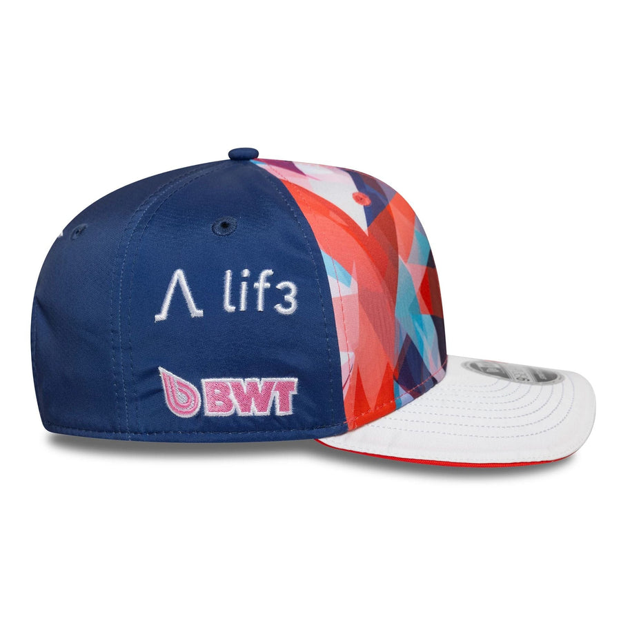This is a Alpine Racing Pierre Gasly Silverstone Race Special White 9SEVENTY Stretch Snap Adjustable Cap 5