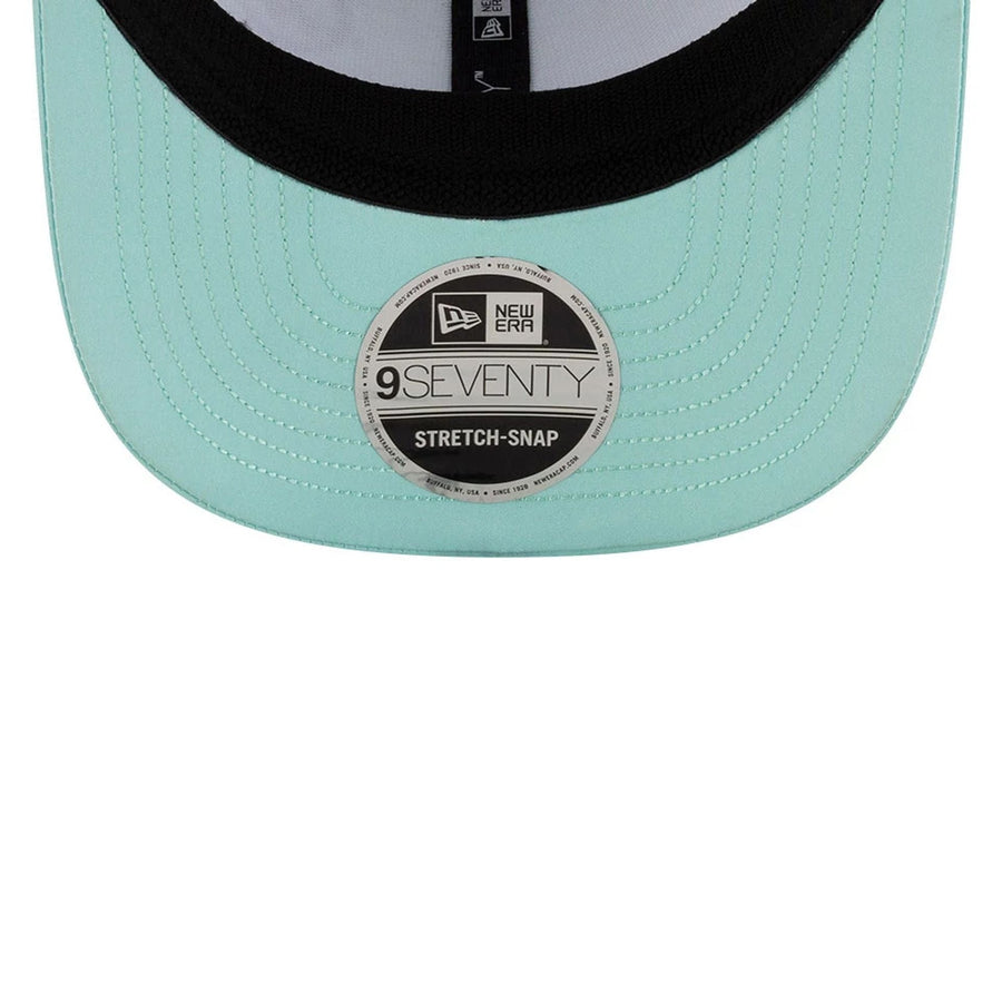 This is a MoneyGram Haas F1 Esteban Ocon Miami Race Special Turquoise 9SEVENTY Stretch Snap Adjustable Cap 7