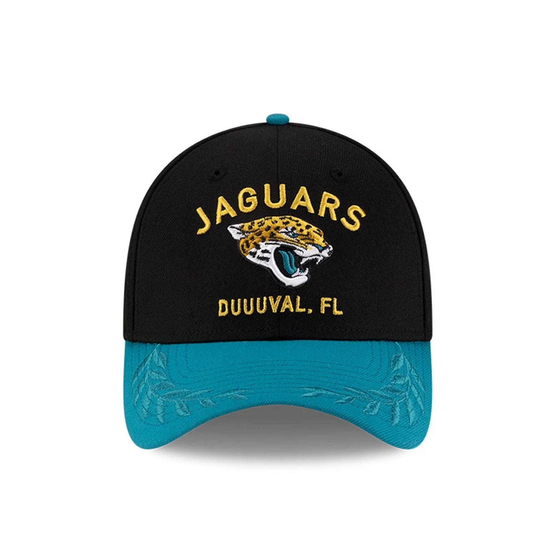 This is a Jacksonville Jaguars NFL Draft 2025 Black 39THIRTY Stretch Fit Cap 3