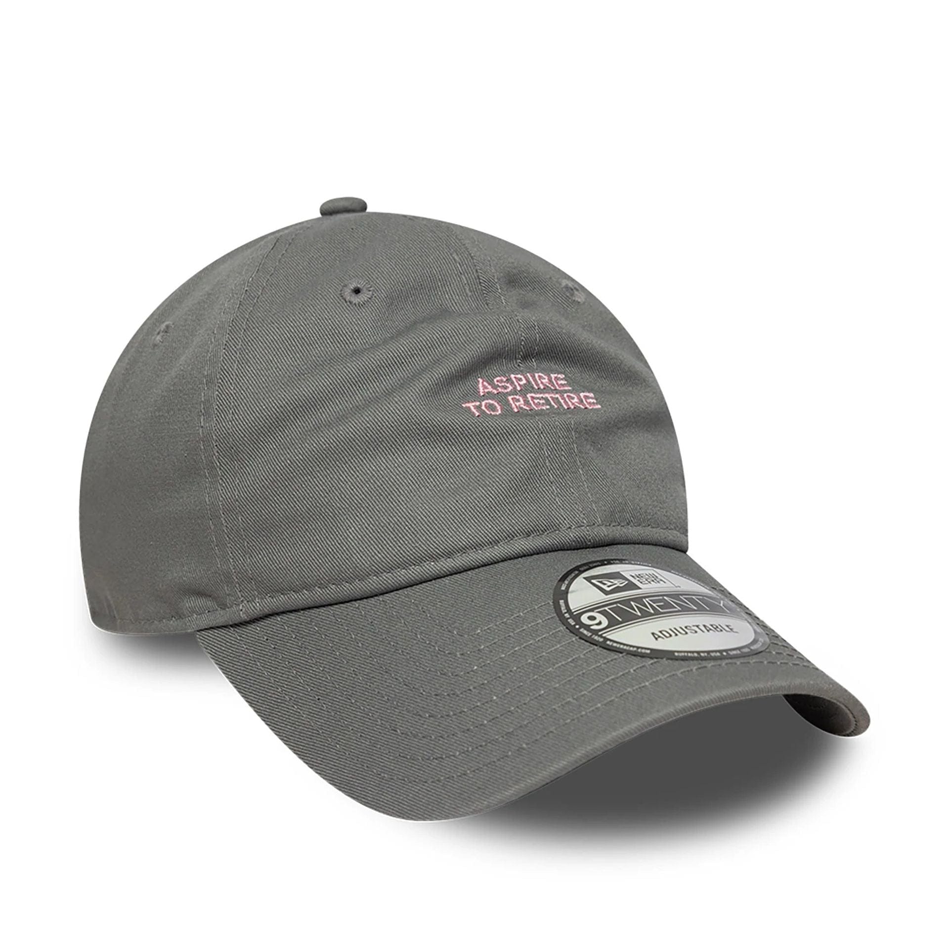 This is a New Era Aspire To Retire Slogan Grey 9TWENTY Adjustable Cap 3