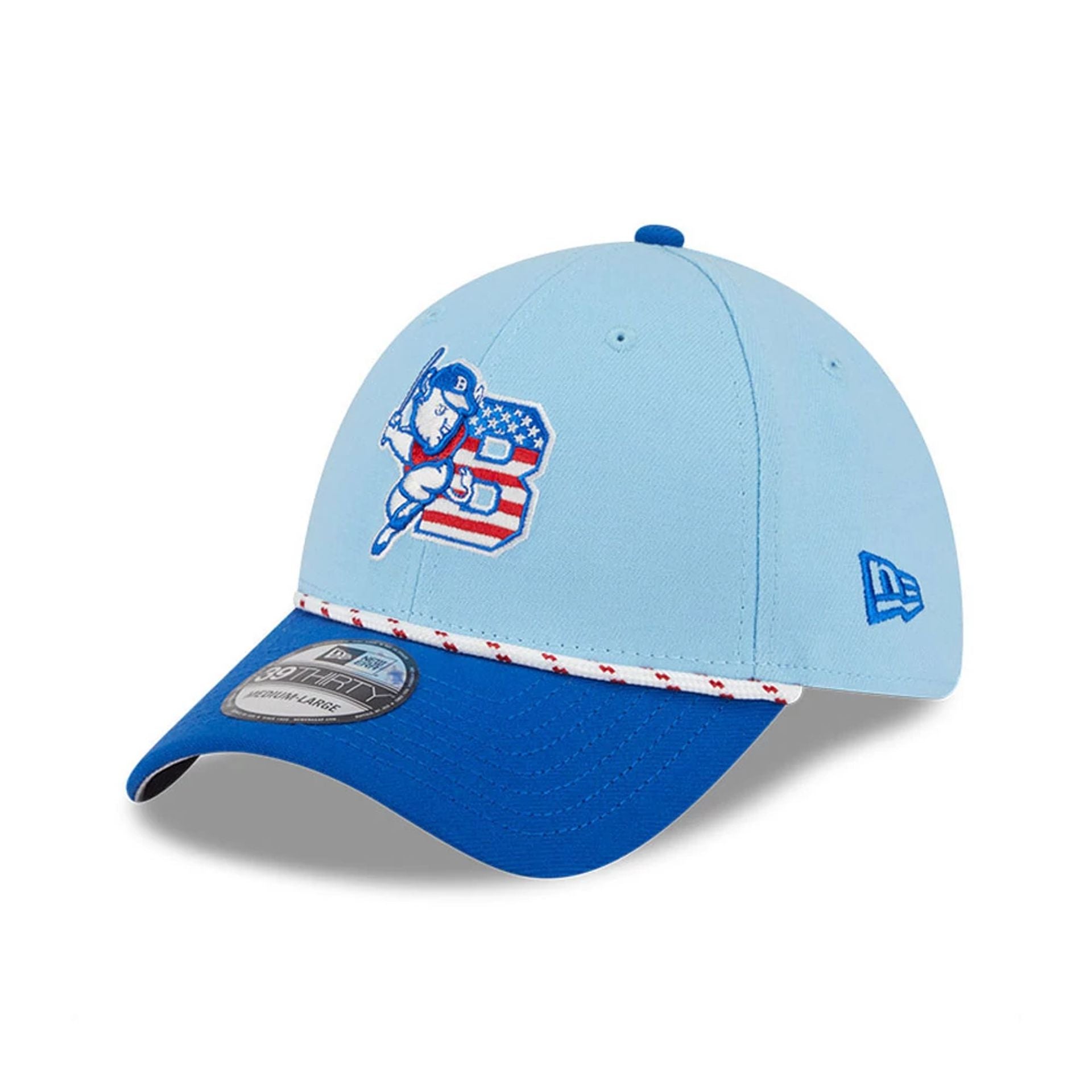 This is a Buffalo Bisons MiLB 4th Of July Blue 39THIRTY Stretch Fit Cap 1