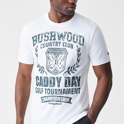 The Male model is wearing Caddyshack Caddy Day Tournament White T-Shirt 3