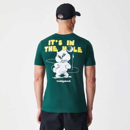 The Male model is wearing Caddyshack It's In The Hole Dark Green T-Shirt 2