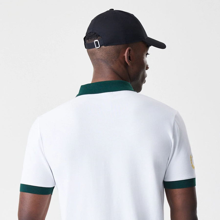 The Male model is wearing Caddyshack BushWood White Polo T-Shirt 7