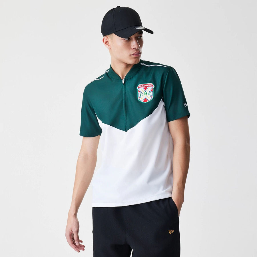 The Male model is wearing Caddyshack BushWood White 1/4 Zip Polo T-Shirt 1