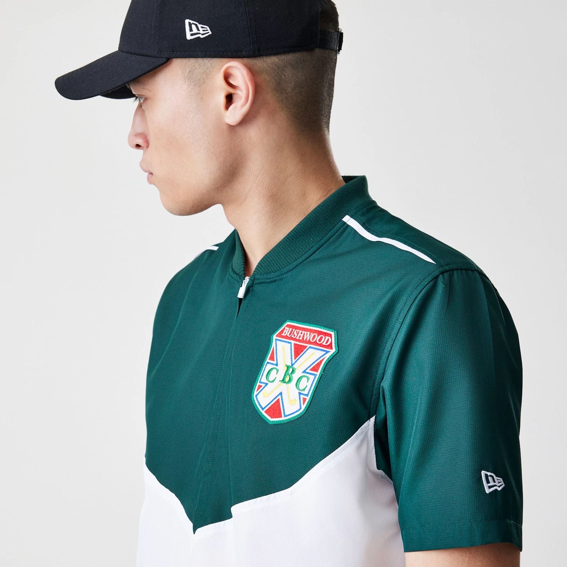 The Male model is wearing Caddyshack BushWood White 1/4 Zip Polo T-Shirt 6