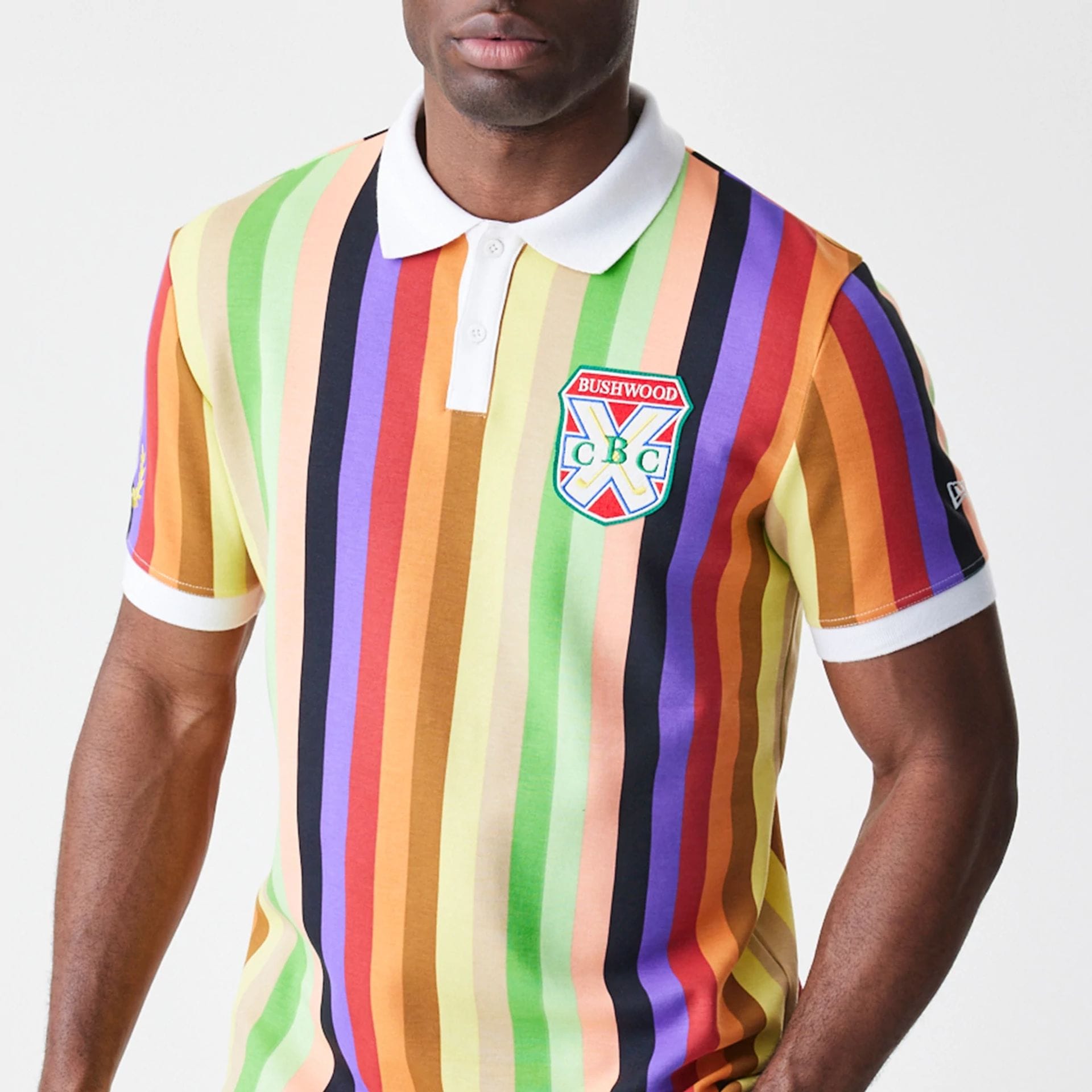 The Male model is wearing Caddyshack BushWood Multi Polo T-Shirt 3