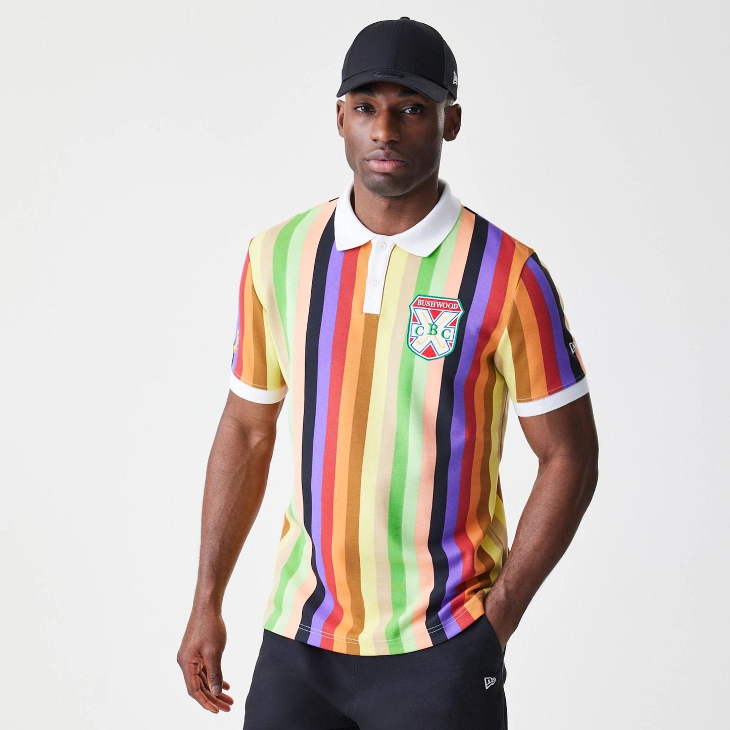The Male model is wearing Caddyshack BushWood Multi Polo T-Shirt 1