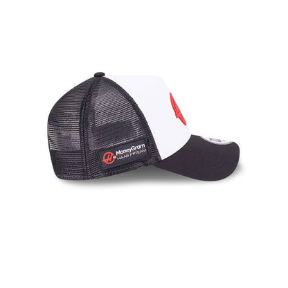 This is a MoneyGram  Haas F1 Black 9FORTY E-Frame Trucker Adjustable Cap 5