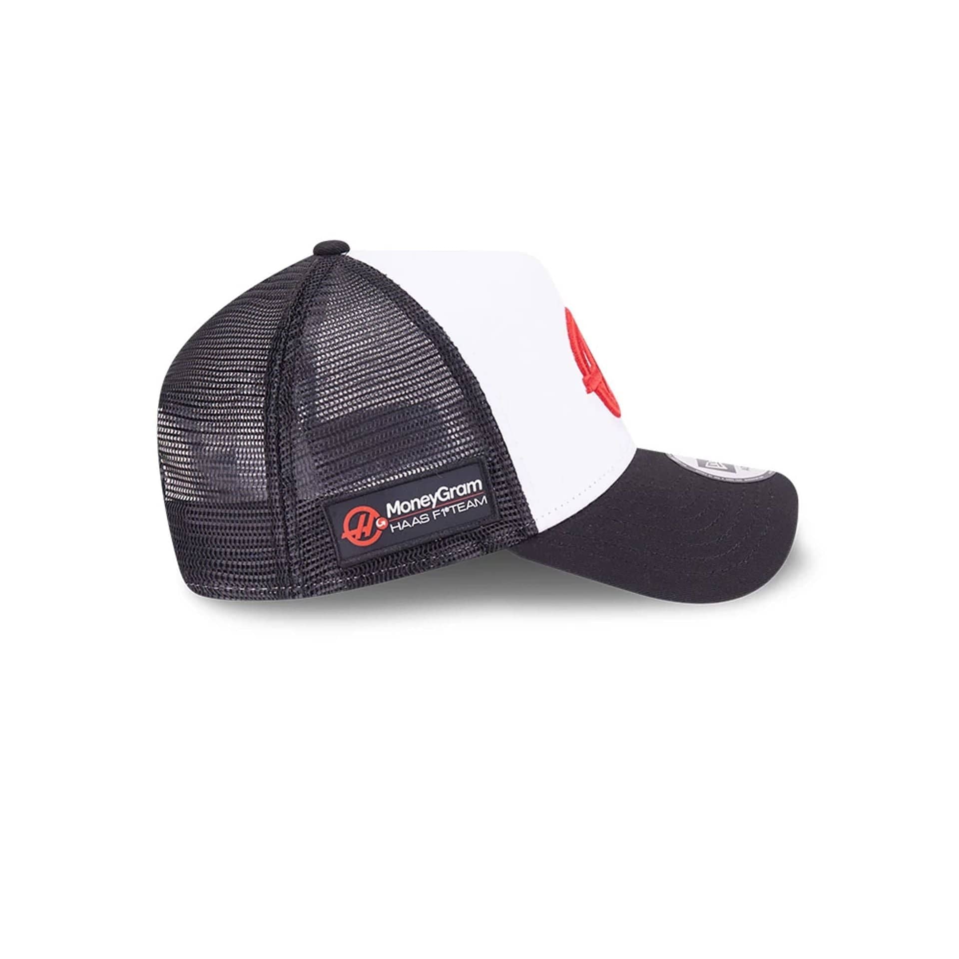 This is a MoneyGram  Haas F1 Black 9FORTY E-Frame Trucker Adjustable Cap 5