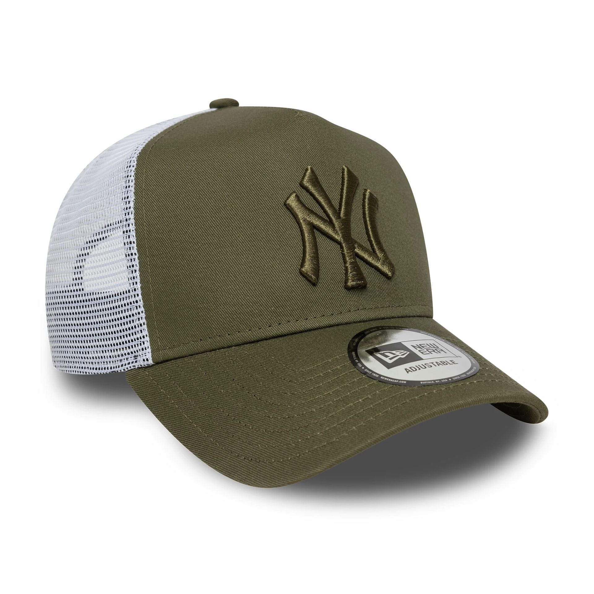 This is a New York Yankees MLB League Essential Dark Green 9FORTY E-Frame Trucker Adjustable Cap 3