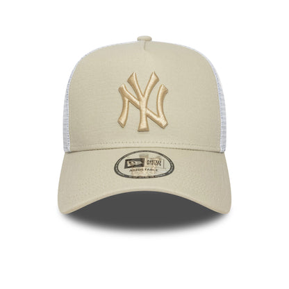 This is a New York Yankees MLB League Essential Light Beige 9FORTY E-Frame Trucker Adjustable Cap 2