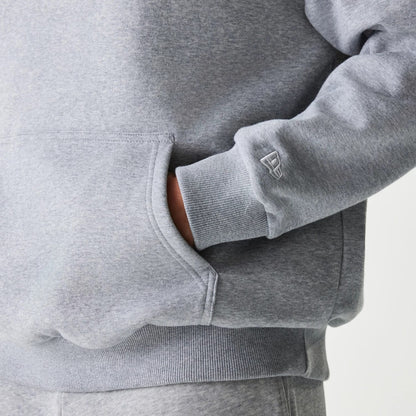 The Male model is wearing New York Yankees MLB League Essential Grey Oversized Pullover Hoodie 7