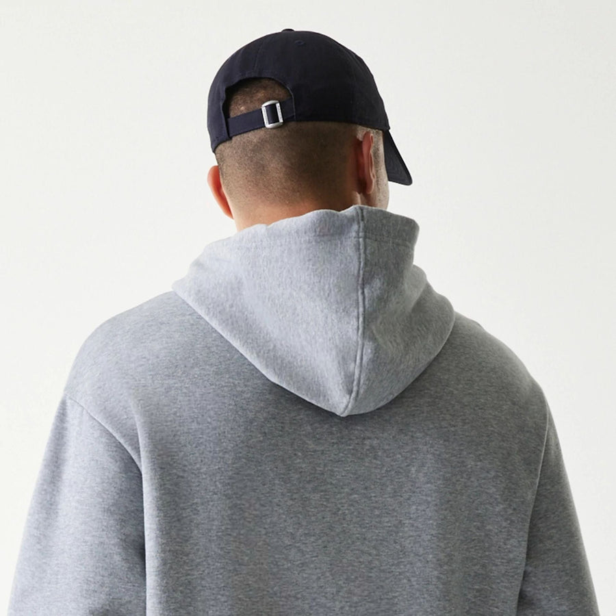 The Male model is wearing New York Yankees MLB League Essential Grey Oversized Pullover Hoodie 6