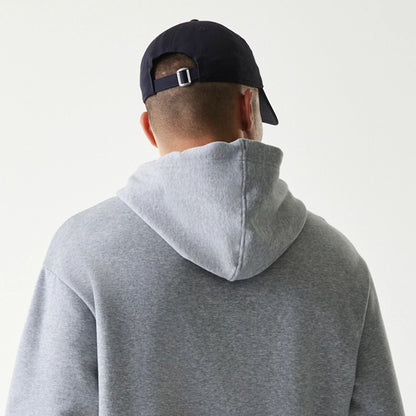 The Male model is wearing New York Yankees MLB League Essential Grey Oversized Pullover Hoodie 6