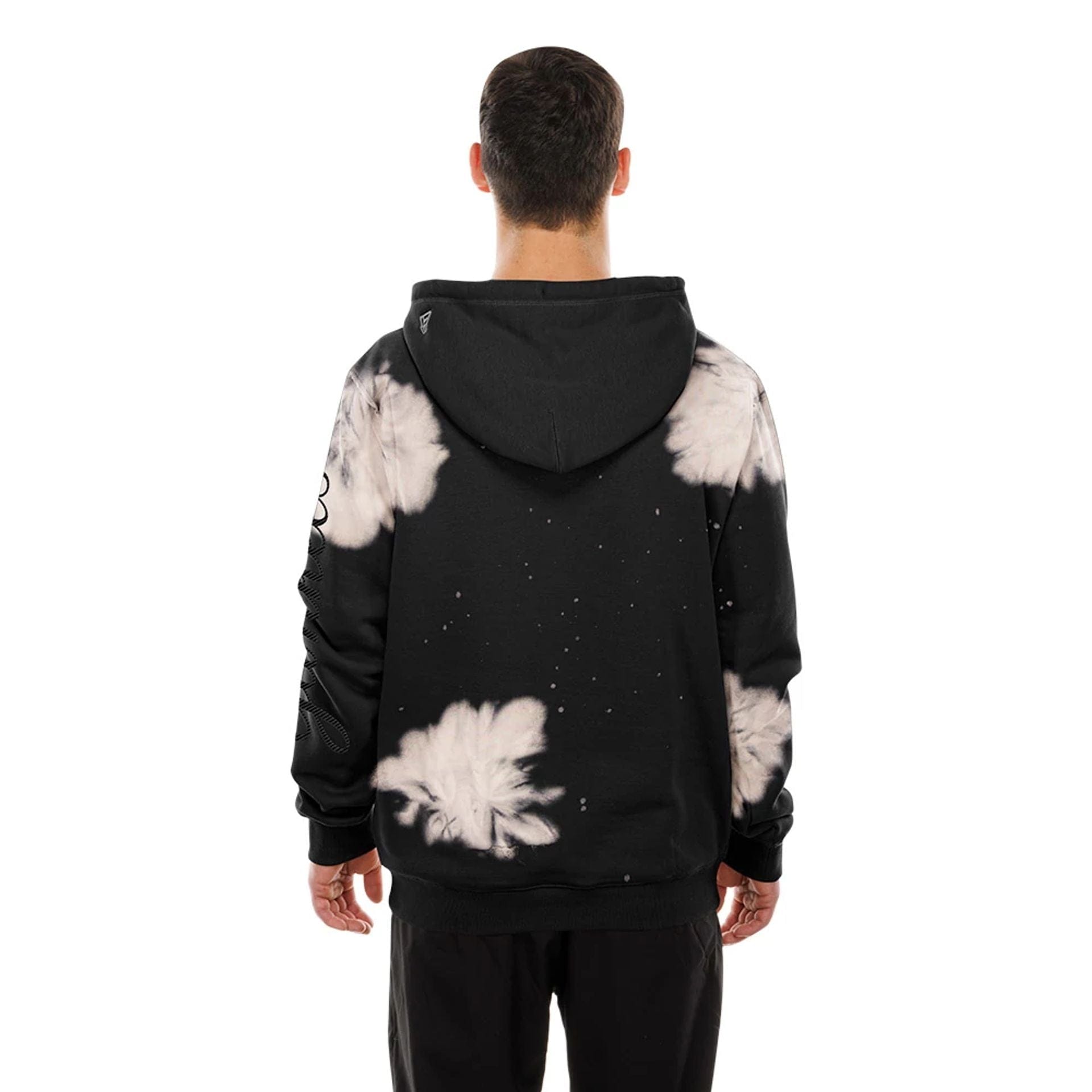 The Male model is wearing New York Yankees MLB Bleach Out Black Pullover Hoodie 2