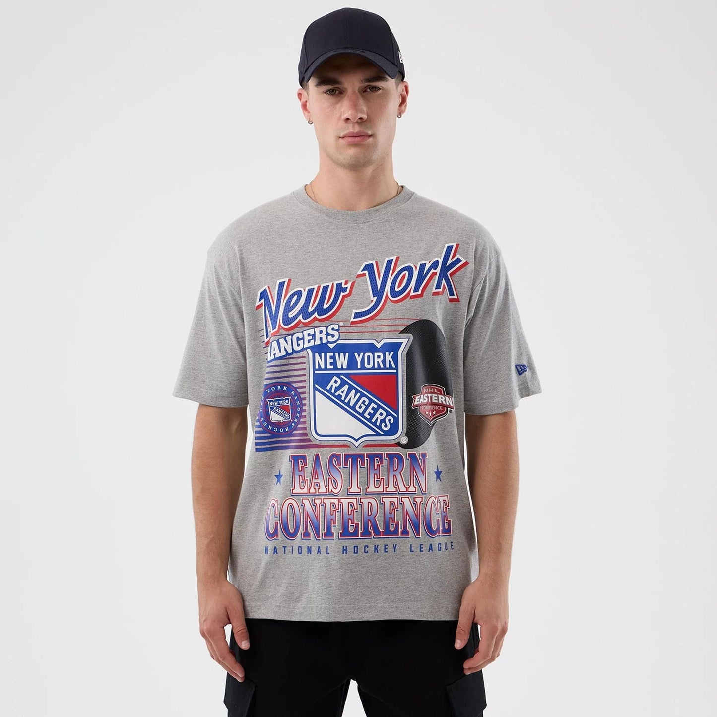 The Male model is wearing New York Rangers NHL Sport Classic Grey T-Shirt 1