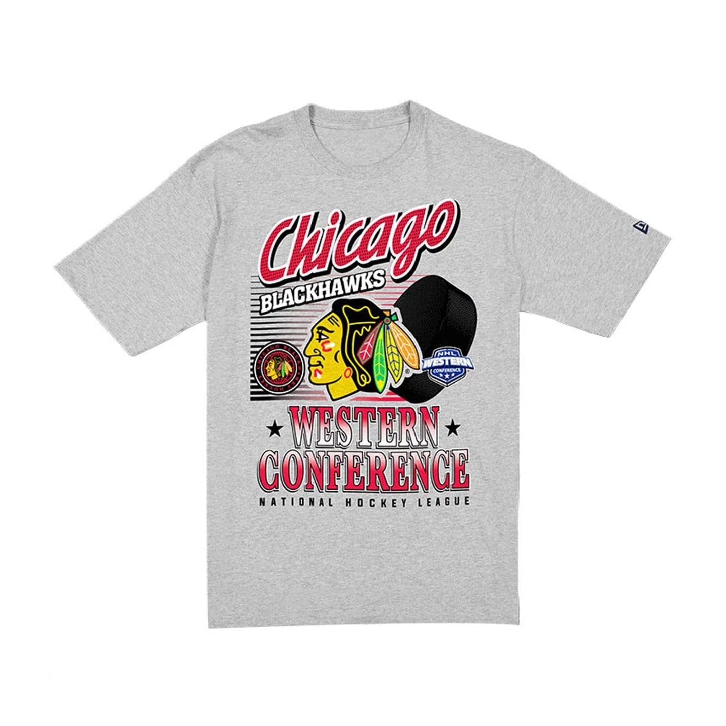 The Male model is wearing Chicago Blackhawks NHL Sport Classic Grey T-Shirt 6