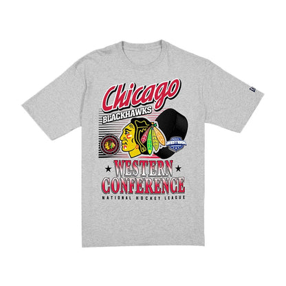 The Male model is wearing Chicago Blackhawks NHL Sport Classic Grey T-Shirt 6
